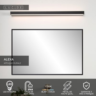 Lucide ALEXA - Applique murale Salle de bains - LED - 1x13W 2700K - IP44 - Noir